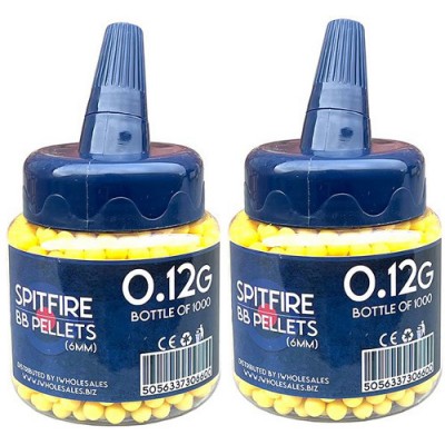 2 Tubs of 1000 Spitfire Seamless Yellow 0.12g Plastic 6mm BB Gun Pellets - 2000 Pellets 2 Tubs of 1000 Spitfire Seamless Yellow 0.12g Plastic 6mm BB Gun Pellets - 2000 Pellets