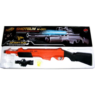 M-001 Spring Powered (Low Power) Plastic Airsoft Pump Action BB Shotgun with Sight M-001 Spring Powered (Low Power) Plastic Airsoft Pump Action BB Shotgun with Sight